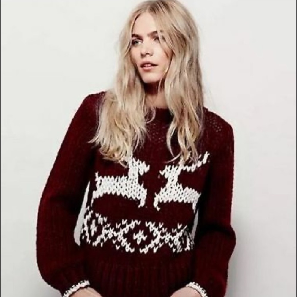 Free People Prancer and Dancer Beet Root sweater